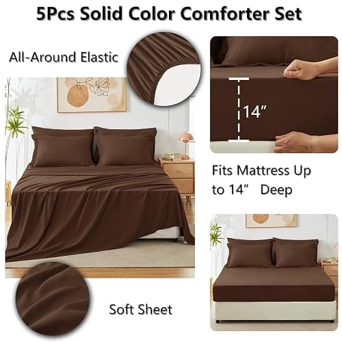 CozyLux Twin XL Comforter Set College Dorm Essentials, 5 Pieces Brown Bed in a Bag Twin Extra Long Comforter Set with Sheets, Pillowcase & Sham, Soft Down Alternative Bedding Sets, Back to School thumbnail 6