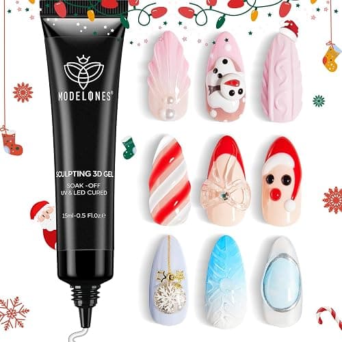 Modelones 3D Gel Nail Art, Sculpting Gel Glue for Molding, Drawing, Charms & Gems Glue, Nail Stuff for Chrome Powder and Rhinestone Design No Wipe, U V Light Cured Salon & DIY Use - Image 1