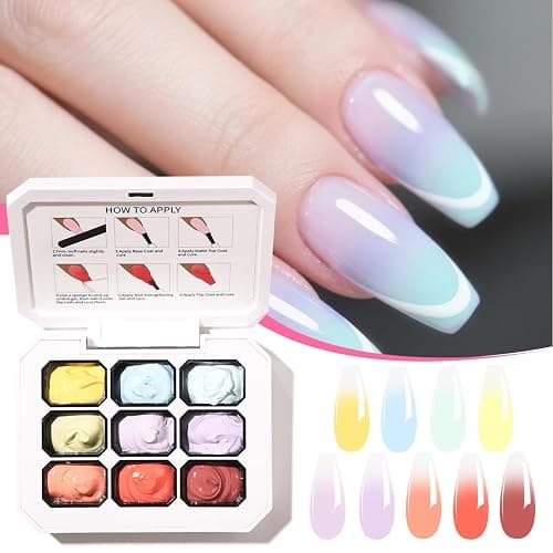 AOBOO Ombre Gel Nail Polish with Nail Art Sponges for Pat Gel Ombre Color Palette Blush Effect Pat Painting Gradient Blooming Gels 9colors for Ombre Nails Multistyle French Manicure DIY thumbnail 2