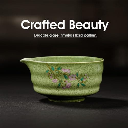 GleeNflux 7-Piece Matcha Set, Ceramic Matcha Bowl, Bamboo Whisk (Chasen), Whisk Holder, Sifter, Tea Scoop & Scoop Rest, Special Bamboo Tea Mat, Harmonious Color Matcha Making Kit, Green thumbnail 3