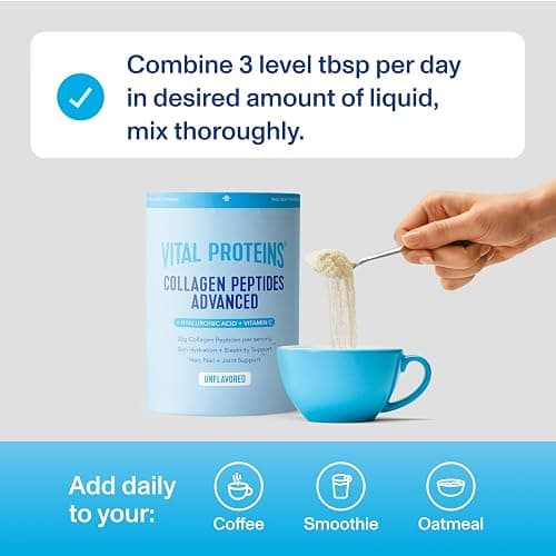 Vital Proteins Collagen Peptides Powder Advanced, Unflavored, 20oz | Hyaluronic Acid & Vitamin C, Supports Hair Skin & Nails, Collagen Peptides, 27 Servings thumbnail 5