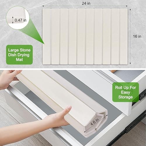 Foldable Stone Dish Drying Mat for Kitchen Counter,24"×16"Fast Dry Pad Absorbent Countertop Mat, Heat-resistant Mat,Diatomaceous Earth Mats,White - White - 24''X16'' thumbnail 4
