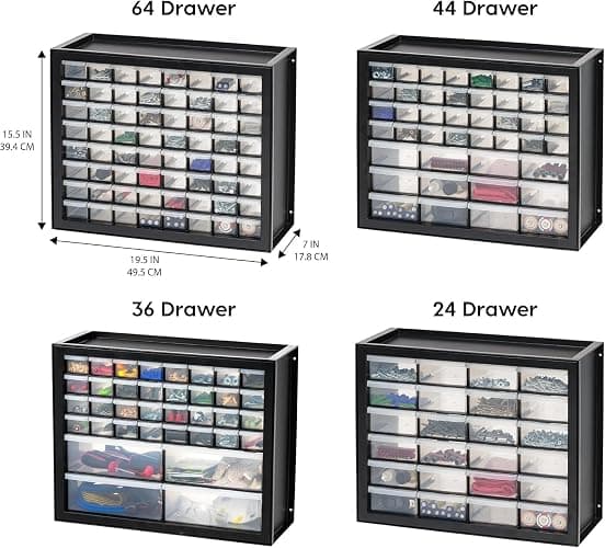 IRIS USA Plastic Storage Drawers, 26-Drawer, Stackable Teacher Toolbox, Small Parts Organizer Cabinet for Sticker Crayon Marker Bead Balloon Building Bricks Tool Hardware, Garage Storage Bins, Black thumbnail 4