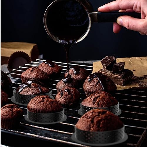 Txmyxgs 16PCS Mousse-Kreisring Kuchen,Perforierte Tortenringe, 8pcs oval 8pcs rund Kuchenform tartelette förmchen,Antihaft Kuchen Ringe Mit Lüftungslöchern für Desserts, DIY,Schwarzer thumbnail 3
