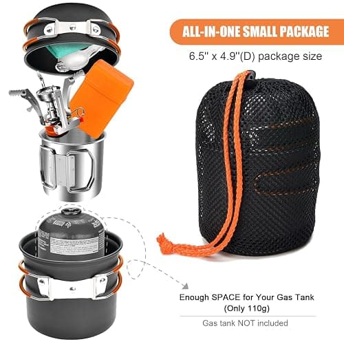 Odoland 8pcs Camping Cookware Mess Kit, Camping Pot and Pan Set with Mini Backpacking Stove, Stainless Steel Cup, Spork and Tank Bracket, Cooking Gear for Outdoor, Hiking, Picnic, Campfire thumbnail 2