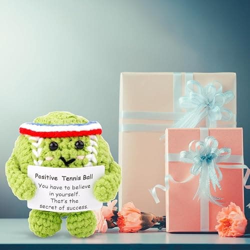 Positive Tennis Ball, Cute Funny Crochet Inspirational Tennis Ball Positive Knitted Animal Doll Crochet Toy with Positive Card for Sports Lover Friends Party Decorations thumbnail 7