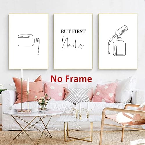 Nail Salon Canvas Wall Art Beauty Salon Artwork Cosmetics Pictures Makeup Wall Art Canvas Black and White Minimalist Line Art Nail Polish Pictures Wall Decor for Living Room Bedroom 16x24inchx3 Frameless thumbnail 7