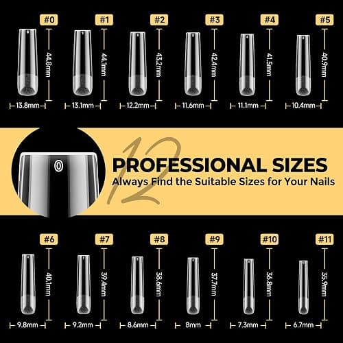 UNA GELLA Extra Long Square Nail Tips Pre-filed 240Pcs Square Gel Nail Tips | No C Curve XXL Long Press on Nails Full Cover Straight for Nails Extension Home DIY Salon 12 Sizes thumbnail 7