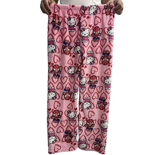 Womens Pyjamas Bottoms - Flannel Pjs Bottoms for Women Long Cute Anime Cartoon Super Soft Comfy Warm Fluffy Pajamas Y2K Kawaii Casual Home Lounge Trousers Pj Sleepwear Pyjama Pants for Autumn Winter thumbnail 4