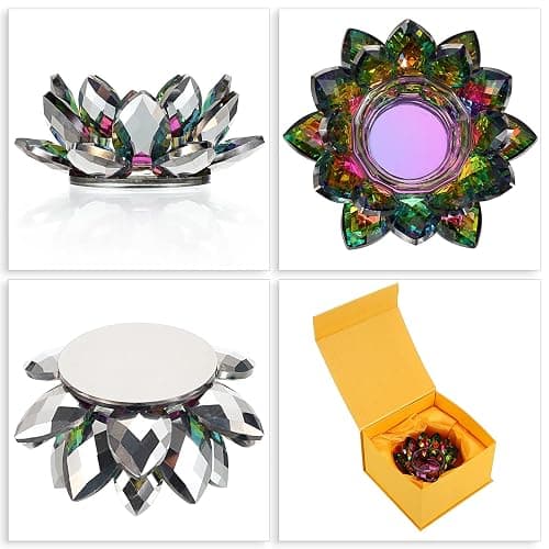 OwnMy Colorful Crystal Lotus Flower Tea Light Holder - Lotus Petals Votive Candle Holder Candle Lamp, Glass Flower Tealight Candle Stand for Table Centerpiece Wedding Decors thumbnail 4