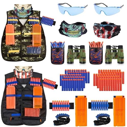 2 Pack Kids Tactical Vest Kit for Nerf Guns Game N-Strike Elite Series Wars with Refill Darts, Reload Clips, Dart Pouch, Tactical Mask, Wrist Band and Protective Glasses for Boys ,Girls - Image 1