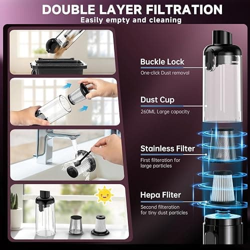 dormzie Handheld Vacuum Cordless, 16000Pa Powerful Suction, Lightweight at 1.3 lbs, Type-C Charge, Multiple Accessories, Rechargeable Car Vacuum Cleaners for Home Office Pet thumbnail 5