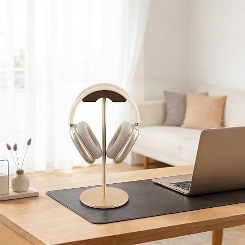 QinCoon Headphone Stand, Walnut Wood & Aluminum Headset Stand, Nature Walnut Gaming Headset Holder with Solid Heavy Base for All Headphone Sizes (Gold) thumbnail 2