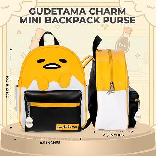 AI ACCESSORY INNOVATIONS Gudetama Big Face Mini Cosplay PU Backpack Purse, Sanrio Shoulder Bag with Epoxy Filled Metal Gudetama Charm, 10.5 Inch, Faux Leather thumbnail 4