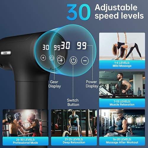 Gvber Massage Gun, Massage Gun Deep Tissue, Handheld Back Massager for Athletes, Percussion Muscle Massager with 6 Attachments & 30 Speed (Black) thumbnail 2
