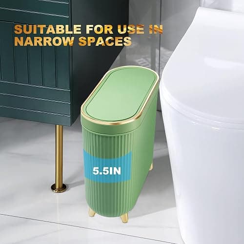 Supteron Bathroom Trash Can with Lid 3.2 Gallon Narrow Trash Can Small Plastic Trash Bin 12 Liter with Press Type Lid for Bedroom Bathroom, Mint Green thumbnail 4