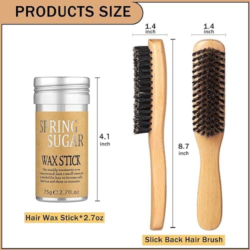 Slick Back Hair Brush & Hair Wax Stick Set for Slick Back – Boar Bristle Hair Brush for Sleek, Control, Flyaways & Baby Hairs – Slick Back Brush for Women, Dancer, Cheer thumbnail 3