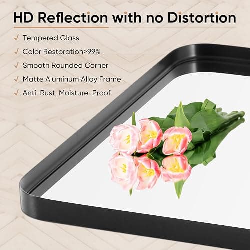 DUMOS Black Metal Framed Vanity Rounded Rectangle Bathroom Mirrors for Over Sink Wall, 30x22 Inch Matte Large Mirror, Modern Decorative for Restroom, Farmhouse, Horizontally or Vertically Hanging thumbnail 4