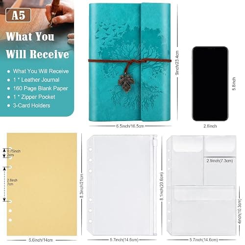 Leather Journals Notebooks with Blank Pages, Vintage Refillable Journal for Writing, Personal Travel Diary Art Sketchbook to Write in, Gifts for Women, Men, Teen Girls and Boys, 160 Pages A5 (Blue) thumbnail 3