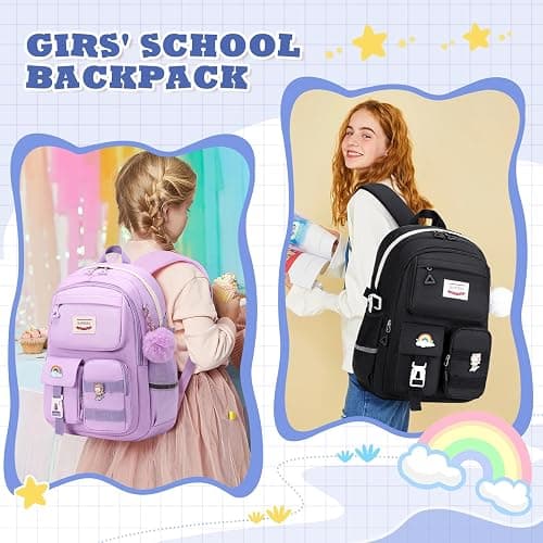 MUSEVOS Kawaii Girls Backpack for School with Convertible Shoulder Tote Bag，Cute Teenage Multiple Pockets Backpack for Primary Elementary High School, Purple 3 Pcs Set thumbnail 6