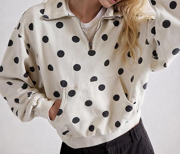 MSBESYOR Women’ Polka Dot Half Zip Sweatshirts Oversized Fleece Pullover Long Sleeve Quarter Zip Casual Hoodie with Pockets thumbnail 3