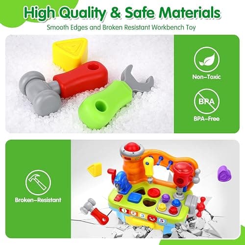 ORWINE Toys for 1 Year Old Boy, Musical Toddler Tool Bench, Montessori Educational Toys with Sound Lights Effect, Shape Sorter, One Year Old Boy Birthday Gift, Engineer Pretend Play Workbench thumbnail 5