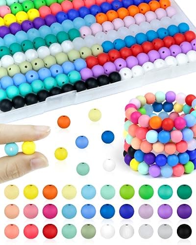 180PCS FIVEIZERO Small Silicone Beads, 30 Colors 9mm Focal Bead Rubber Round Bead Mixed Color Silicone Beads Bulk for DIY and Keychain Accessories Crafts Making - Image 1