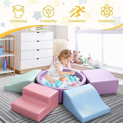 Hoohtoot Foam Climbing Blocks for Toddler: with 4-Piece PU Leather Climbing Toys and a Ball Pit - Foam Ball Pit for Toddlers - Climbing Toys Indoor for Kids Crawling (Purple Climbing Blocks) thumbnail 6