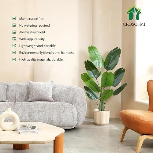 CROSOFMI Künstliche Paradiesvogel Pflanze 150cm künstliche Tropische Palme mit 10 Blättern perfekte künstliche Pflanzen im Topf für drinnen und draußen Haus Büro Garten Moderne Dekoration（1 Pack） thumbnail 7