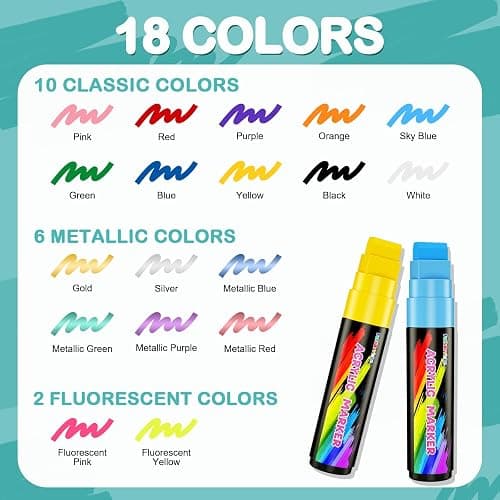 FansArriche Acrylic Paint Markers, 15mm Jumbo Felt Tip, 18 Colored Waterproof and Permanent Paint Pens for Tagging, Signs, Calligraphy, and Outdoor Paintings thumbnail 2