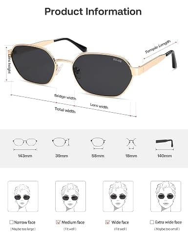 SOJOS Trendy Polarized Hexagon Sunglasses for Women Men, UV400 Retro Rectangle Shades SJ1238 thumbnail 5