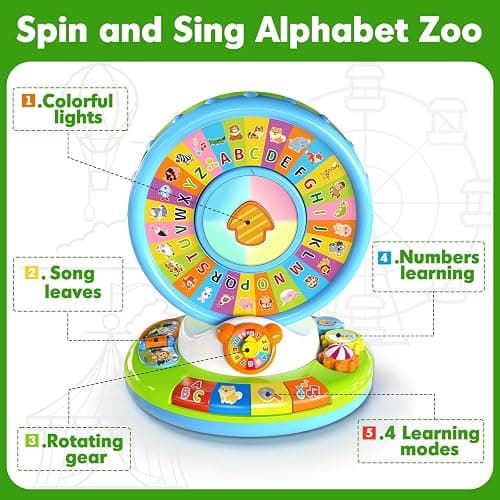 Duchong Learning Toy for Kids 1 2 3 Year Old Boys Girls, Spin and Sing Alphabet Zoo with Sounds, Interactive Educational Toys for Toddler 2-3, First Christmas 1st Birthday Gifts Toy thumbnail 4