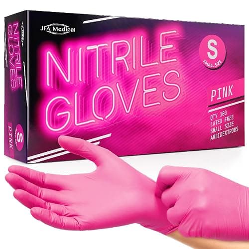 JFA Medical Disposable Powder Free Pink Nitrile Gloves - Box of 100 (Small) - Image 1