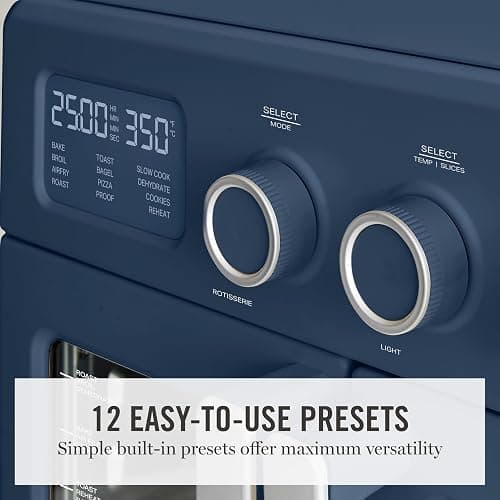 Martha Stewart French Door Air Fryer Toaster Oven Combo, 34QT Countertop Convection, 12-in-1, Bake, Broil, Roast, Fits 12” Pizza, Dehydrate, 5 Accessories, Air Fry Basket, Stainless Steel, Indigo Blue thumbnail 5