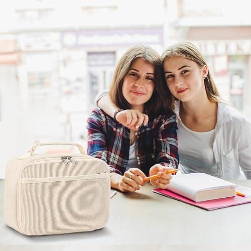 GODWOODS Cute Lunch Bag for Women & Men Corduroy Small Lunch Box with Cooler & Organizer Compartments Insulated Lunch Tote Bag for Travel Work (Beige) thumbnail 2