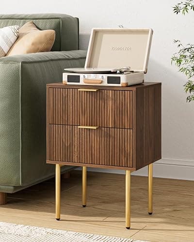 AEPOALUA Nightstand,Morden Bedside Table with Gold Frame,Small Night Stand,End Table,Bedside Furniture,Side Table with Drawer and Shelf for Bedroom,Living Room (2Drawers, Walnut Brown) thumbnail 3