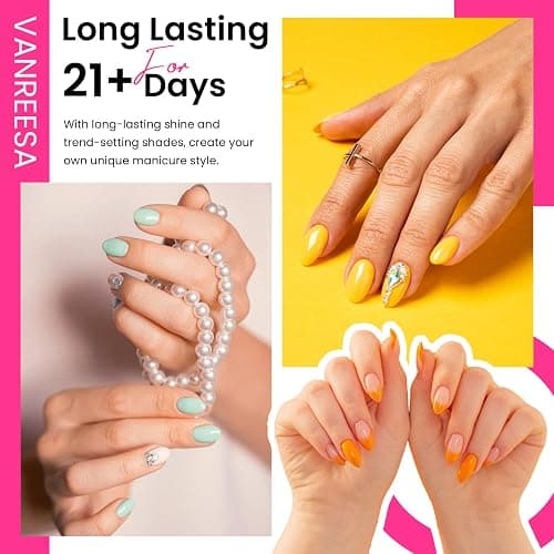 VANREESA 24 PCS Gel Nail Polish Set Spring Summer Colours Pink Blue Green Gel Polish Set Soak Off U V Nail Polish Kit with Base and Top Coat Nail Varnish DIY at Home Gifts for Women thumbnail 4