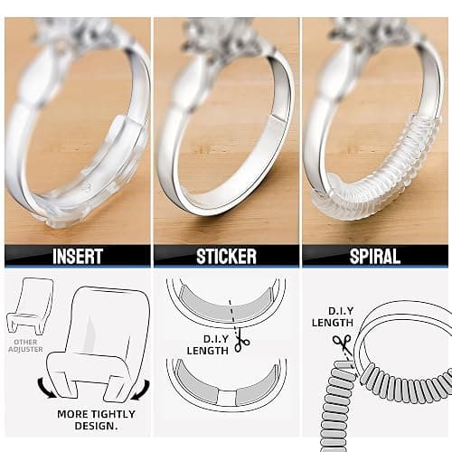 Ring Sizer Adjuster for Loose Rings, 64-Piece Set with 3 Types (Spiral Coils, Ring Guards, Sizing Strips) Fits Ring Widths 1-10mm, Invisible Resizing Solution for Women & Men thumbnail 5