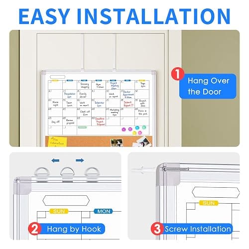 Maxtek 24x18 Inch Magnetic Over Door Calendar Cork Board Combo | Monthly Calendar with Cork for Family Reminders, Notes, and Schedules. No-drill Door Organizer for Home, Dorm, or Office thumbnail 6