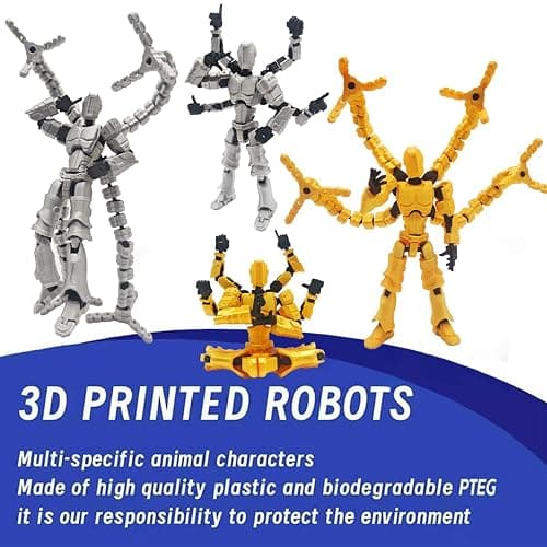 T13 3D Action Figure Set (Assembly Completed) 2 Pcs, 3D Printed Multi-Jointed, Titan 13 Action Figures, Multi-Articular Lucky Mobile Robot Nova,Desktop Decorations for Game Lovers Toys (Sliver Gold) thumbnail 4
