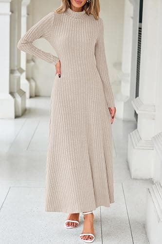 MITILLY Women Long Sleeve Maxi Dress 2025 Fall Winter Casual Turtle Neck Ribbed Knit Bodycon Going Out Dresses thumbnail 2