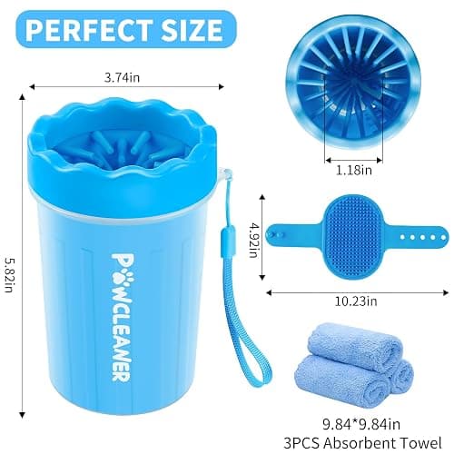 Professional 7 in 1 Dog Paw Cleaner for Dogs & Cats - Includes 1 Portable Paw Washer, 1 Bath Brush, 2 Dog Toothbrushes and 3 Absorbent Towels Note: Fits Paws 1.5 to 2.5 Inches Wide (Medium, Blue) thumbnail 6
