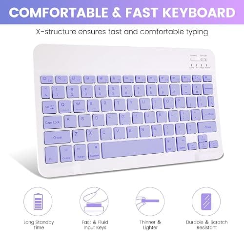 SOPPY Bluetooth Keyboard Case with Mouse for iPad 11th Gen. (A16) 11-inch 2025, 10th Generation 10.9 inch 2022, Detachable Protective Cover, with Built-in Pen Holder, USB-C Rechargeable, Purple thumbnail 7