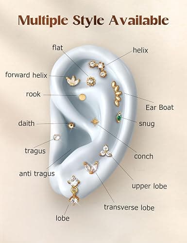 ORAZIO 18G 16G Hypoallergenic Flat Back Earrings Stud Earrings - 316L Surgical Steel Internal Thread Stud Piercing Jewelry for Tragus/Helix/Conch/Medusa/Lip/Labret - Helix Tragus Cartilage Earrings for Women thumbnail 7