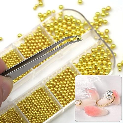 Gold Nail Charms Caviar Beads for Nails 6 Sizes Gold Beads for Nails | 0.8mm Gold Nail Charms Gold Beads for Nails Caviar Beads for Nails Gold Balls for Nails Nail Art Decoration Charms for Nails thumbnail 2