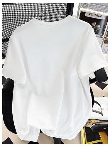 RoseSeek Girl's Drop Shoulder Letter Star Print Tee Tops Loose Short Sleeve Crew Neck T Shirts thumbnail 2