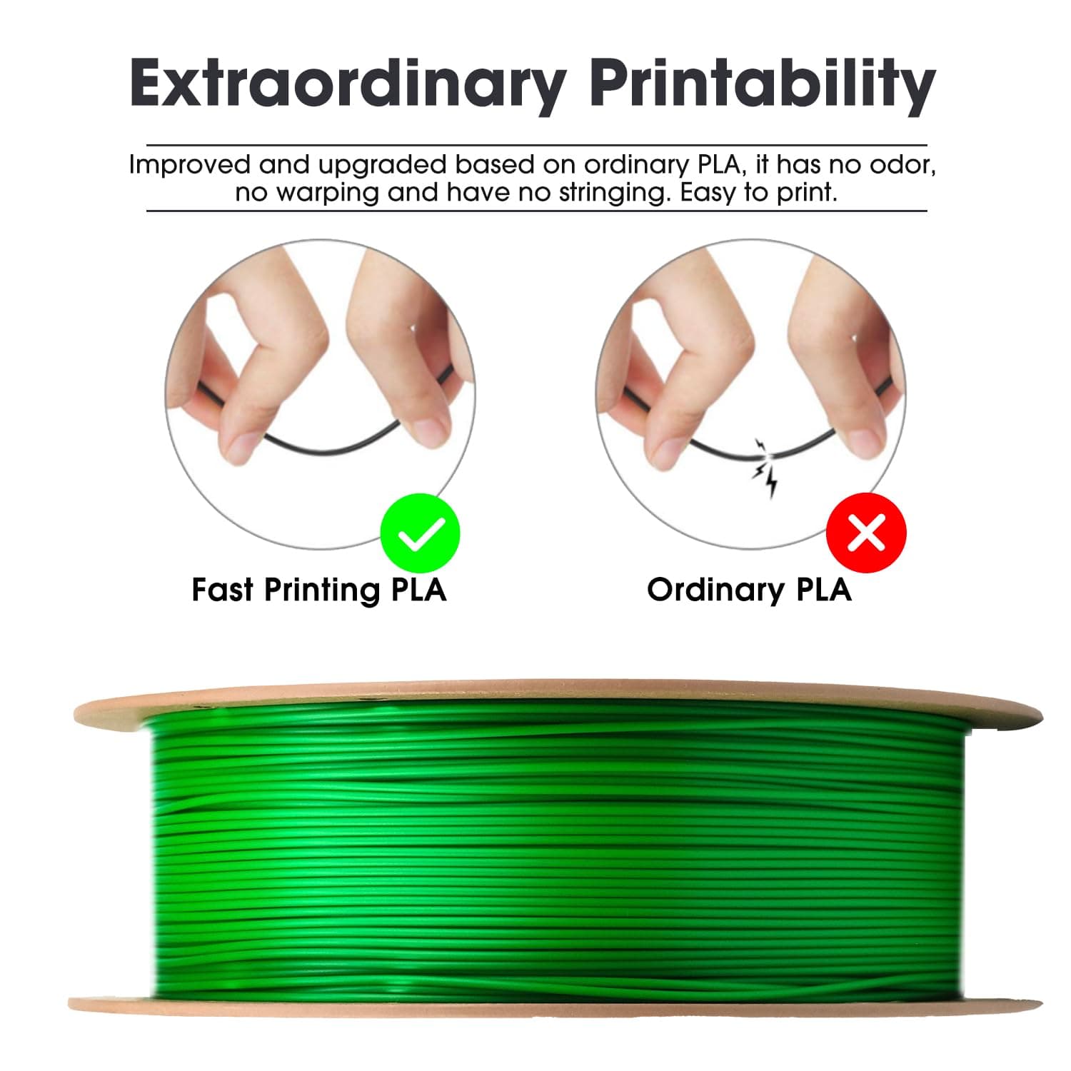 eSUN PLA Filament 1.75mm, PLA Base 3D Printer Filament Size Accuracy +/- 0.05mm, 1KG Spool (2.2 LBS) Fast PLA Filament for 3D Printers, Green thumbnail 3