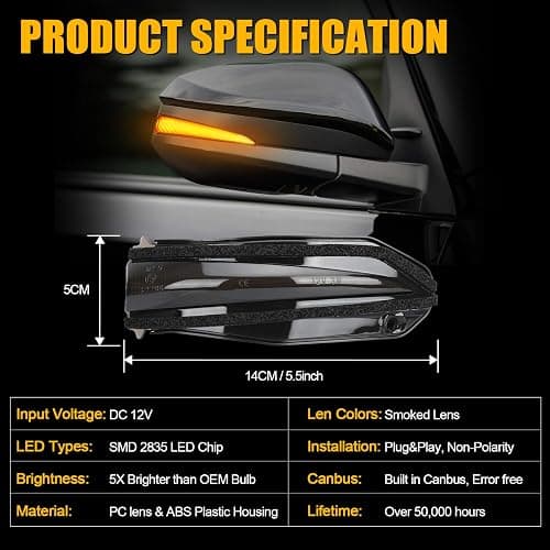SUPAREE LED Side Mirror Turn Signal Lights, Sequential Dynamic Indicator Strip fit for 2014-2024 4Runner, 2013-2018 RAV4, 2015-2018 Noah-Smoked Lens thumbnail 3