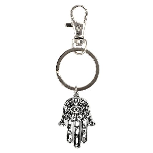 Hyning Silver Hamsa Keychain-Hamsa Keychain, Double Eye Hand Keychain Charm Choker Keychain. Choker. Hamsa, Buddha, Crescent Moon - Image 1