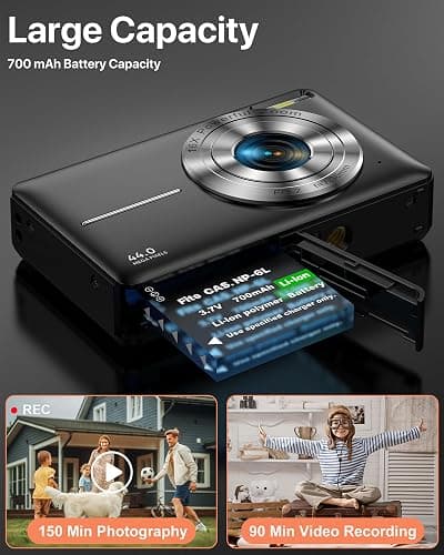 Digitalkamera 1080P Fotokamera 44MP Kamera Fotoapparat Tragbare Kompaktkamera mit 2,4" LCD Bildschirm, 16X Digitalzoom, 32G Micro Speicherkarte, 1 Akku für Kinder Teenager Student Anfänger-Schwarz thumbnail 5